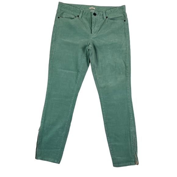 J. Crew Jeans Corduroy Pants Womens Size 30 Soft Green Toothpick Zip Hems - Picture 1 of 11
